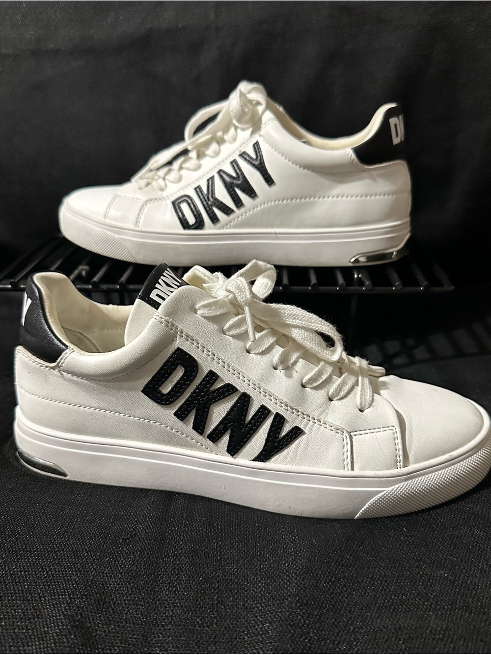 DKNY White and Black Logo Kids' Lace-Up Sneakers